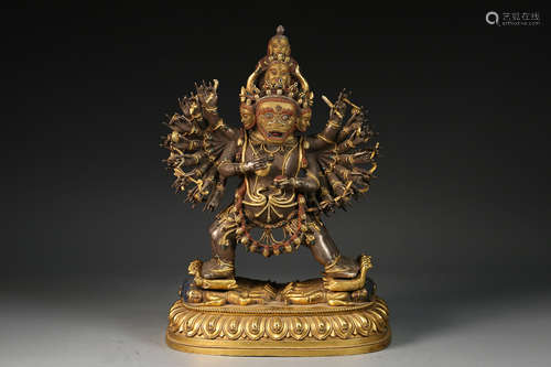 A Gilt Bronze & Silver Tibetan Deity 'Da Wei De Jin Gang' St...