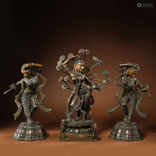 A Group of Three Gilt Bronze Deity Statues