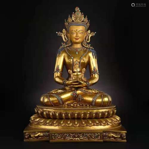 A Gilt Bronze Tibetan Amitayus Statue