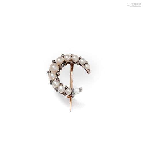 Broche en or rose 18K (750/1000) et argent (800/1000) en for...