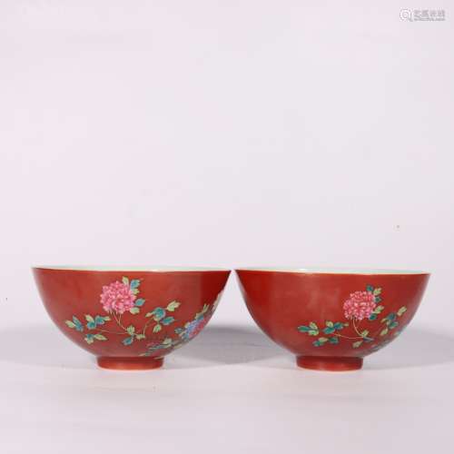 pair of chinese sacrificial-red glazed porcelain bowls