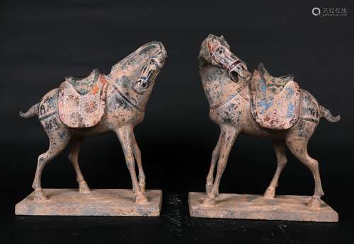 pair of chinese blue stone polychrome horses