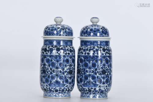 pair of chinese blue and white porcelain teacans