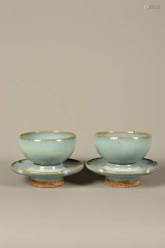 pair of chinese jun kiln porcelain cup stands