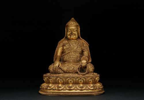 chinese gilt bronze statue of guru