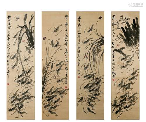 chinese qi baishi's four-screen painting