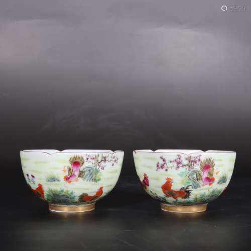 pair of chinese floral patten porcelain bowls