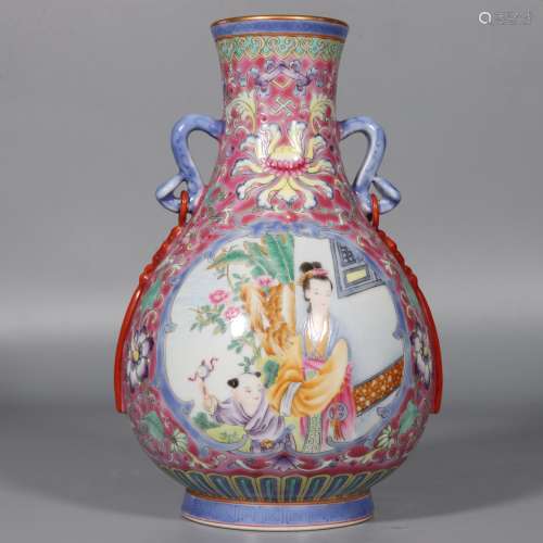 chinese famille rose porcelain vase with framed design