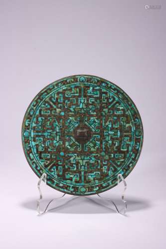 chinese round mirror inlaid turquoise
