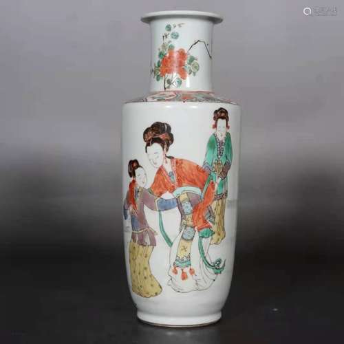 chinese famille rose porcelain rouleau vase