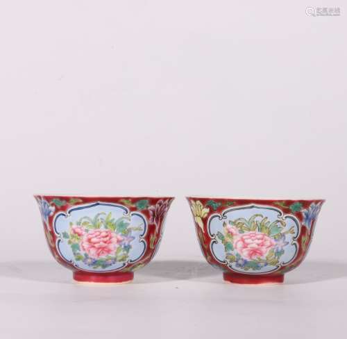 pair of chinese red glazed porcelain bowls