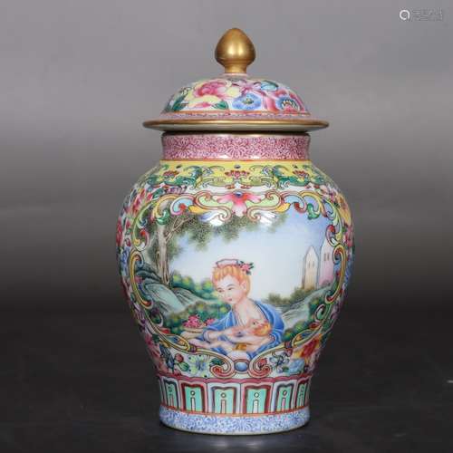 chinese famille rose porcelain jar with lid