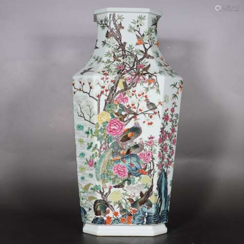 chinese famille rose porcelain square vase