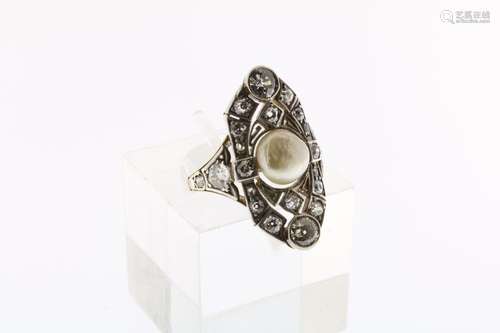 Gouden ring, Art Deco, natuurlijke parel