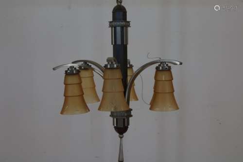 6-lichts hanglamp met oranje kapjes