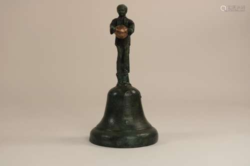 Bronze tafelbel, greep jong met bal