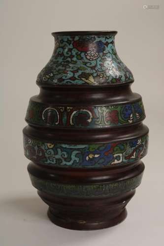 Bronzen cloisonne vaas, h. 25 cm.