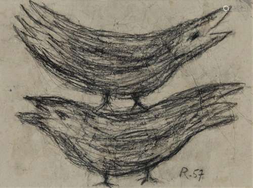 Onbekend, twee vogels, tekening