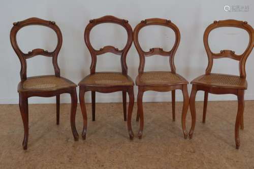 Serie van 4 mahonie stoelen met riet