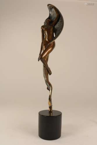 Bronzen sculptuur van naakte dame
