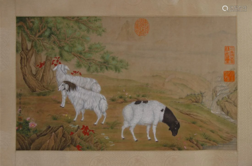 A CHINESE PAINTING OF SHEEP, GIUSEPPE CASTIGLIONE
