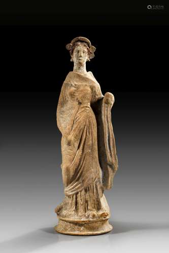 Terracotta of a draped young lady with ivy-wreath.