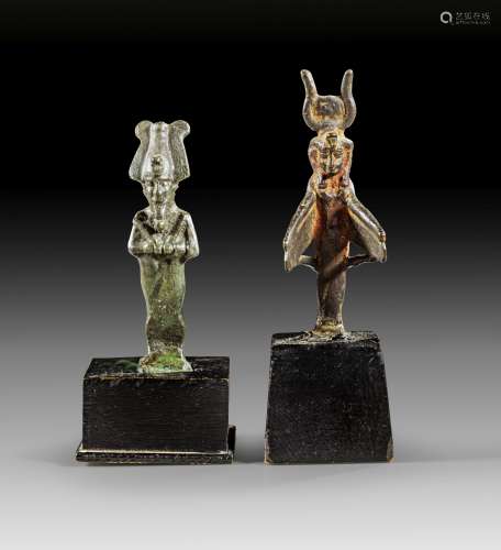 Two bronze board type amuletts of Nephtys and Osiris.