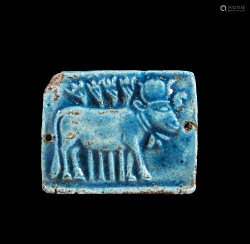 Blue glazed fayence plaque of the Hathor cow.