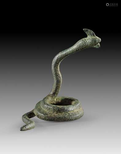 Bronze figure of an encoiled snake.