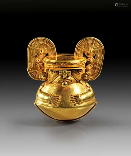 Gold statuette of a round goddess.