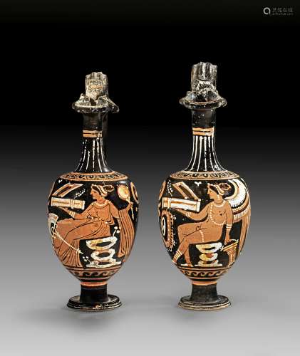 Pair of related red-figured Apulian oinochoes of shape 1 fro...
