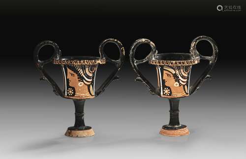 Pair of related red-figured Apulian kantharoi of the Stoke-o...