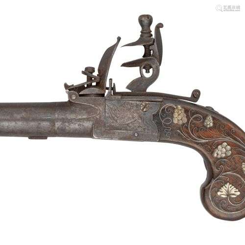 A 32 BORE FLINTLOCK BOXLOCK POCKET PISTOL SIGNED T & I REA^ ...