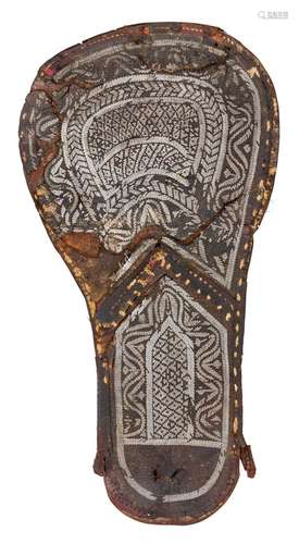 Ⓦ AN INDIAN LEATHER SHAFFRON^ 19TH CENTURY