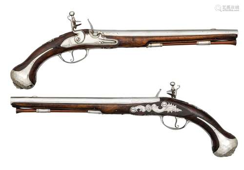 ‡ A PAIR OF 14 BORE NORTH EUROPEAN FLINTLOCK HOLSTER PISTOLS...