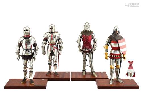 ‡ Ⓦ FOUR FINELY MODELLED MINIATURE ARMOURS IN 14TH AND 15TH ...