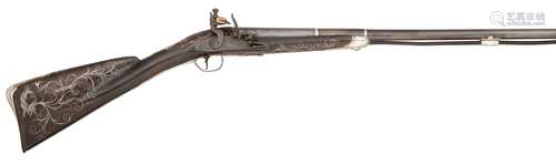 Ⓐ A 14 BORE SILVER-MOUNTED FLINTLOCK SPORTING GUN BY JOHN HA...