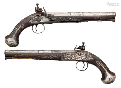 Ⓐ A RARE PAIR OF 16 BORE FLINTLOCK HOLSTER PISTOLS FOR PRESE...