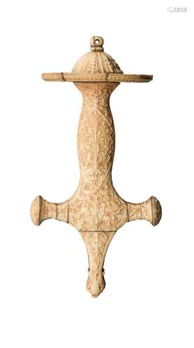 ˜Ⓦ A RARE DETACHED INDIAN CARVED IVORY HILT FOR A TALWAR^ 19...