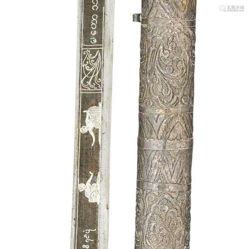 A BURMESE SILVER-MOUNTED SWORD (DHA)^ LATE 19TH/20TH CENTURY