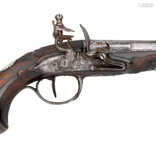 A 54 BORE FRENCH FLINTLOCK TRAVELLING PISTOL BY DUVAL A NANT...