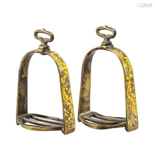 ‡ Ⓦ A VERY RARE PAIR OF ENGLISH ENAMELLED COPPER-ALLOY STIRR...