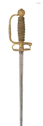 Ⓦ A SMALL-SWORD WITH FINELY DECORATED BRASS HILT^ CIRCA 1660...