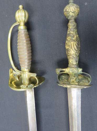 Ⓦ A SMALL-SWORD WITH BRASS BOATSHELL-GUARD^ CIRCA 1780 AND A...