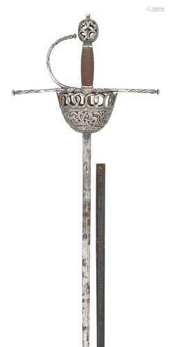 Ⓦ A SPANISH CUP HILT RAPIER WITH SILVER-PLATED HILT^ 19TH CE...