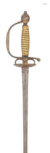 Ⓦ A RARE NORTH INDIAN SMALL-SWORD WITH GILT IRON HILT^ CIRCA...