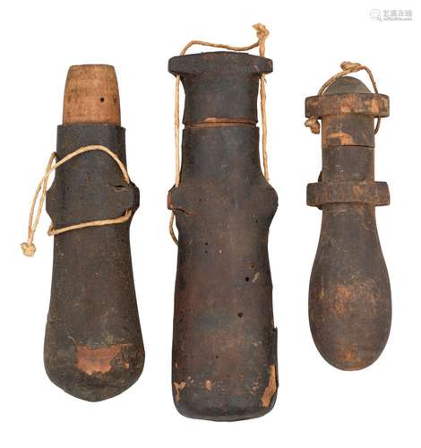 Ⓦ THREE FLASKS FROM A BANDOLIER^ 17TH CENTURY