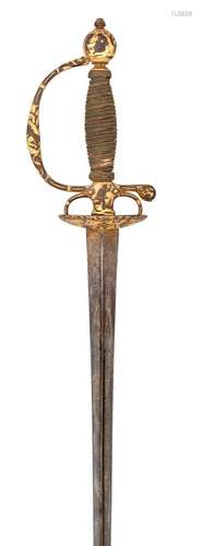 Ⓦ A FRENCH SMALL-SWORD WITH CHISELLED AND GILT IRON HILT^ CI...