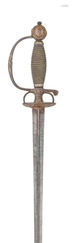 Ⓦ A FRENCH SMALL-SWORD WITH CHISELLED AND GILT IRON HILT^ CI...