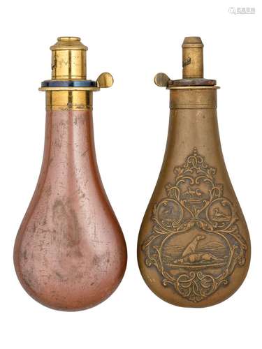 Ⓦ TEN GUN POWDER FLASKS^ 19TH CENTURY